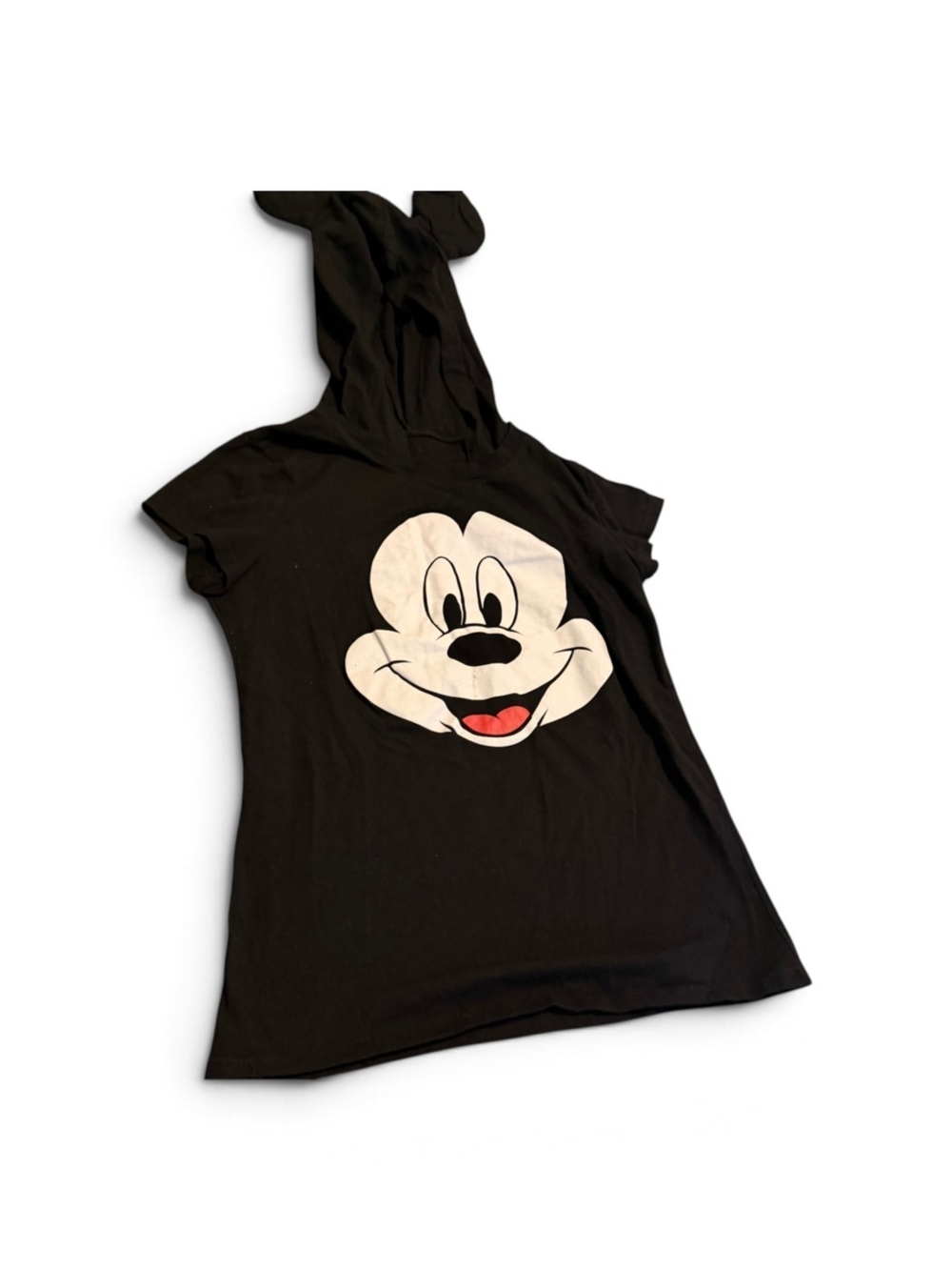 Disney Black Hooded Tee with Mickey Face XS